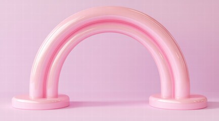 3D render of a simple, minimal pink podium in the shape of an arch on a pastel background