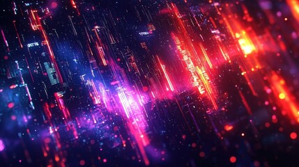 Obraz premium Abstract red blue light streaks background, digital art, technology concept