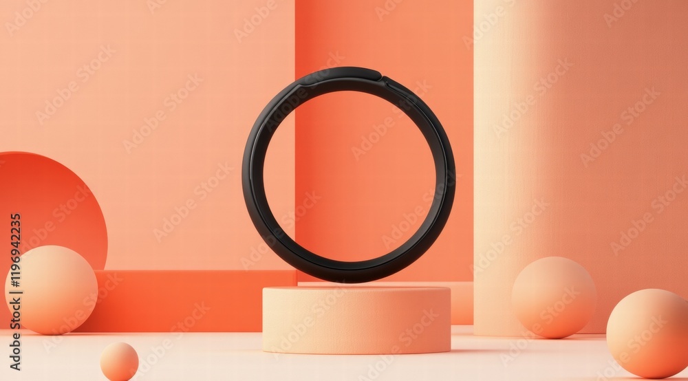 Poster 3d render of minimalistic geometric shapes on a peach background, an abstract art design