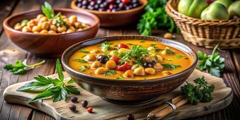 Fototapeta premium Comforting chickpea soup recipe, captured with stunning long exposure photography.