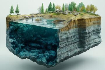 3D illustration showing each layer of soil on the ground, educational illustration