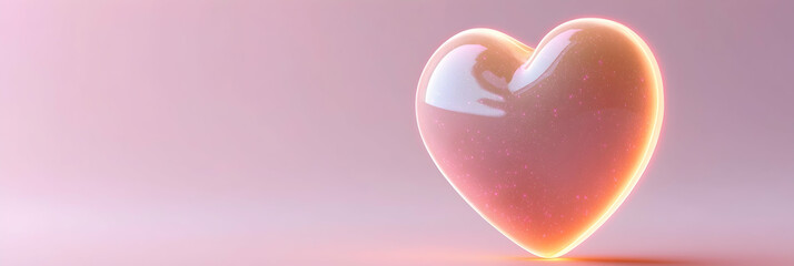 Fototapeta premium Floating soft pink heart with glowing edges, isolated on a soft pink background.