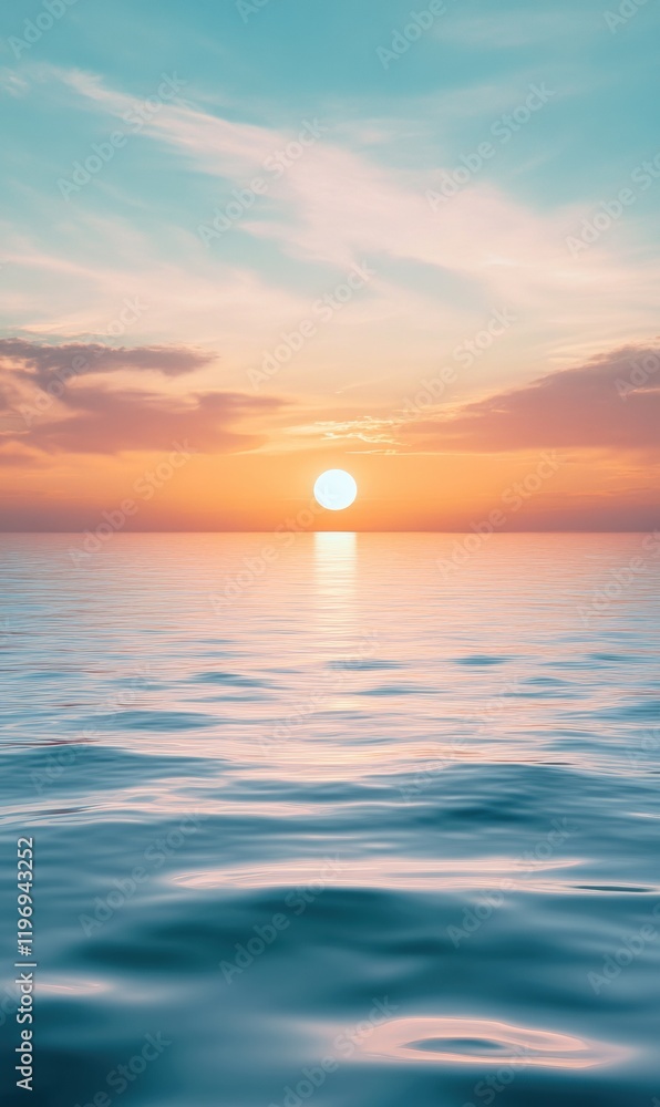 Leinwandbilder serene sunset over calm ocean waters with clear sky and soft clouds providing space for text or mess
