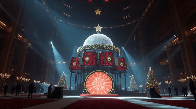 Grand hall Christmas display with snow globe. - Powered by Adobe
