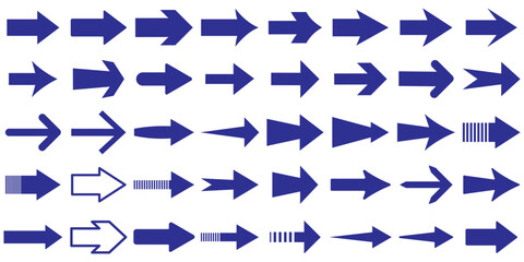 Arrows set. Arrow icon collection. Set different arrows or web design. Arrow flat style isolated on white background. Arrows big blue set icons. Arrow icon. Arrow vector collection.