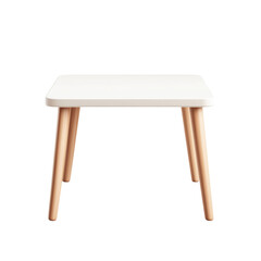 Modern minimalist white table with wooden legs