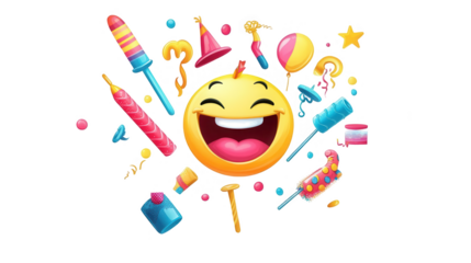 April Fools’ Day Vector Design of a Cheerful Smiley, transparent background, isolated on white, PNG file