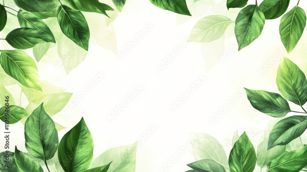 Poster empty space framed by lush green leaves, ideal for text and creative designs. generative ai