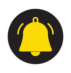 Notification bell icon  on black circle. Alert, alarm sign symbol.  Incoming message icon vector.  material design, Social Media element, User Interface sign, EPS, UI, Image, Illustration. New message