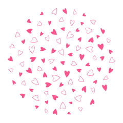 Outline and filled Hand drawn hearts Circular background texture in trendy pink. Valentines Day fond