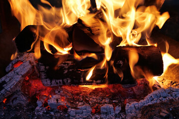 Burning Firewood with Glowing Embers