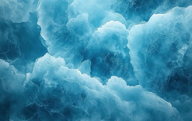 Close-up View of Iceberg Surface Texture in Bright Blue Color Shades, Natural Patterns and Details of Melting Ice for Nature and Climate Change Themes