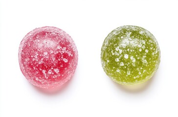 Colorful and Delicious Sugar-Coated Fruit Gummies on a White Background Representing Sweetness and Indulgence for Snacks and Desserts Lovers