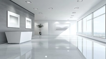 A spacious D-rendered room designed for exhibitions, featuring sleek and modern decor.