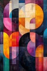 An abstract representation of the concept of existence, using vibrant colors and geometric shapes to symbolize different philosophical ideas,