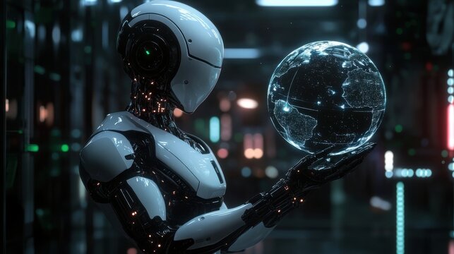 Advanced Robot Analyzing Global Data Network Connections - Powered by Adobe