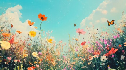 Fototapeta premium A vibrant spring garden full of blooming flowers, buzzing bees,