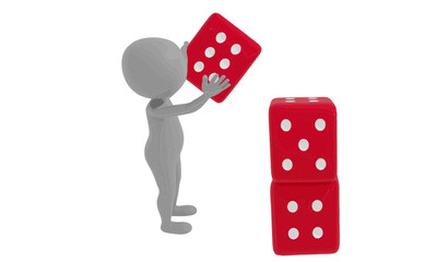 A 3d man stacking dices.