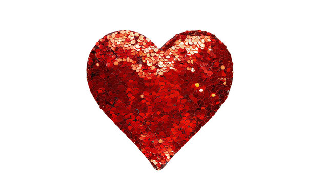 red sequin in heart shape isolated on white background