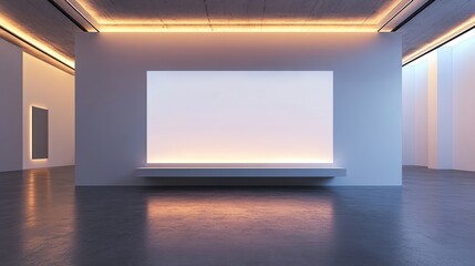 Large Blank Wall in an Empty Modern Art Gallery with Soft Lighting and Minimalist Design Ideal for Art Displays and Exhibitions