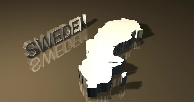 Map of Sweden in 3D golden theme animated
