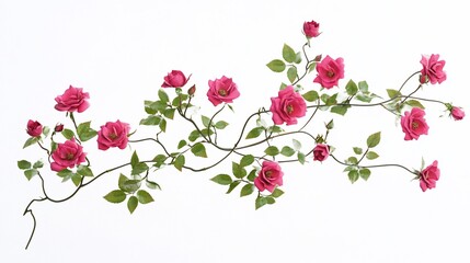 Pink rose vine isolated on white background.