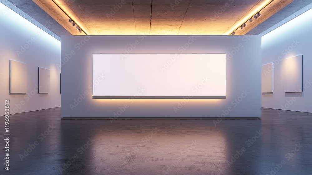 Aufkleber modern art gallery with large blank wall illuminated by soft light creating a serene and minimalist 