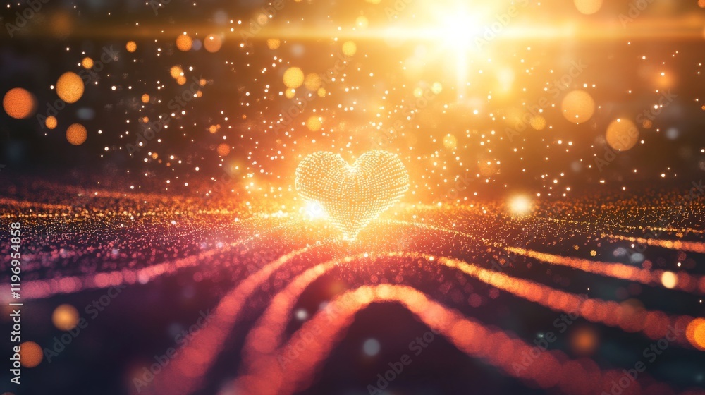 Poster an artistic rendering of heart wave patterns emerging from a heartbeat monitor, incorporating elemen