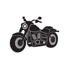 Obraz premium Black-and-white vector illustration of a classic motorcycle. The design is simplified, with clean lines and solid shapes, creating a silhouette-like appearance. Key features include the rounded fuel 