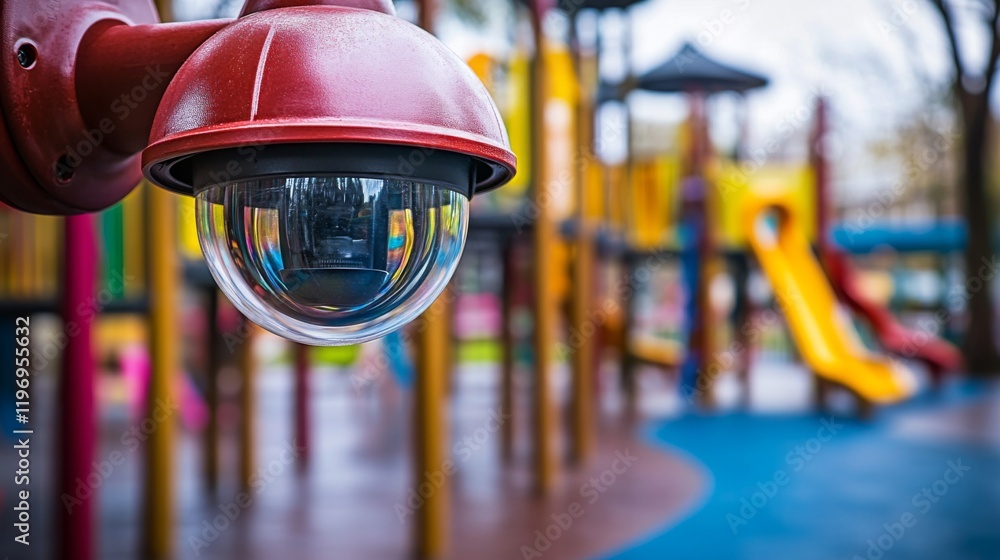 Poster an engaging image of a cctv camera watching over a playground, highlighting the importance of securi