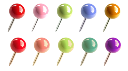 Colorful pushpin stationery png cut out element set, transparent background