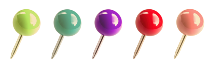 Colorful pushpin stationery png cut out element set, transparent background