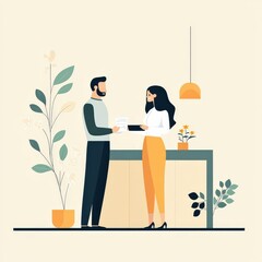 Friendly Interaction Between Two Professionals in a Modern Office Environment with Plants and Natural Light