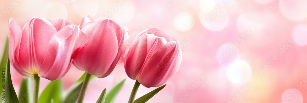 Leinwandbilder Beautiful pink tulips in a soft blurred background offering space for text and creative design elements. Generative AI