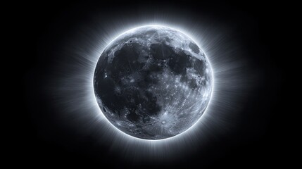 The Earth's shadow falling on the moon during a lunar eclipse, with sunlight creating a halo.