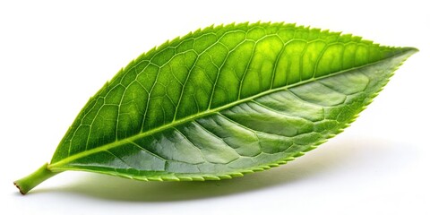 Obraz premium Macro close-up reveals intricate details of a single, organic loose leaf tea, isolated on white.