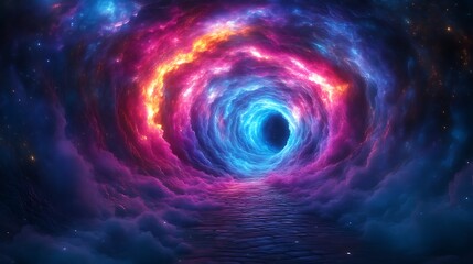 A Cosmic Portal Through Vibrant Nebula Clouds