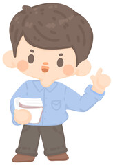 happy young man teacher teaching at school . employee presenting project. Online tutor character illustration. professor at university  