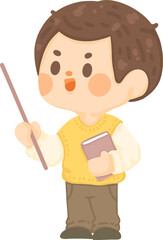 happy young man teacher teaching at school . employee presenting project holding book. Online tutor character illustration.professor at university. 