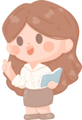 happy young woman teacher teaching at school . employee presenting project holding book. Online tutor character illustration. professor at university