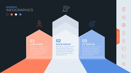 Three possibilities or three stages. An infographic template with icons. All the elements are laid out in layers