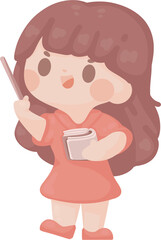 happy young woman teacher teaching at school holding book. employee presenting project. Online tutor character illustration. professor at university  