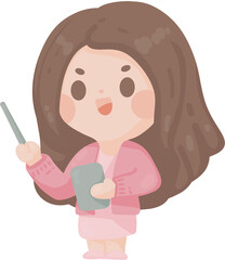 happy young woman teacher teaching at school . employee presenting project holding tablet. Online tutor character illustration. professor at university  