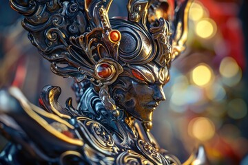 A detailed view of a female statue