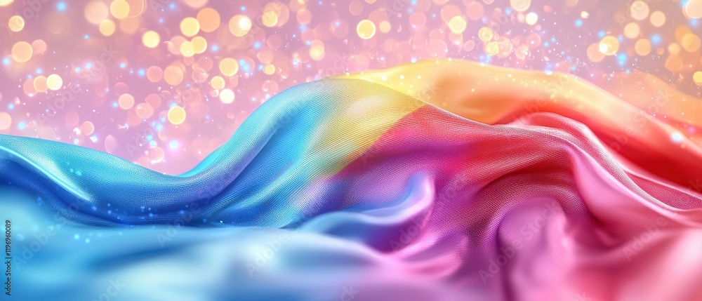 Poster hyper realistic rainbow flag fabric flowing with beautiful bokeh