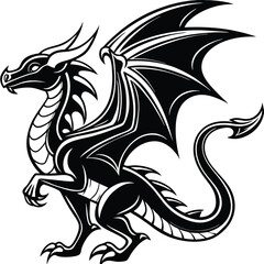 Dragon Silhouette Bold Black and White Design, vector artwork