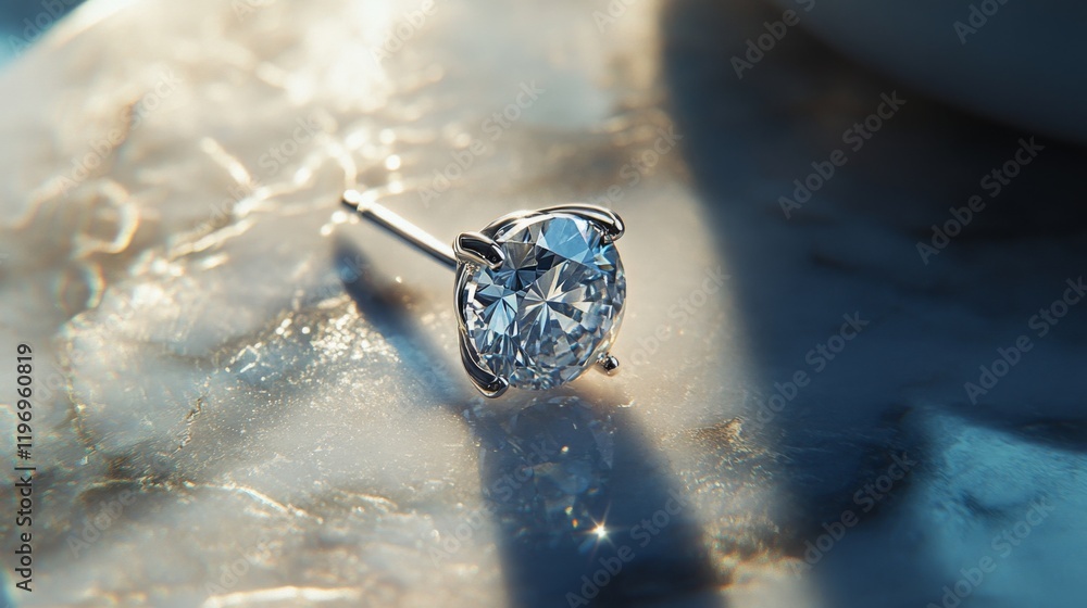 Aufkleber a close-up shot of a single diamond earring, showcasing its cut and setting, resting on a marble sur