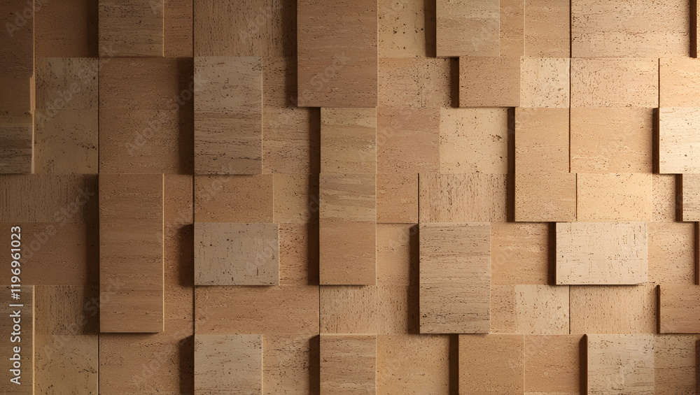 Poster a background of cork wall tiles, emphasizing their natural texture and functionality as a soundproof