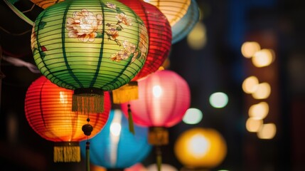 Fototapeta premium Colorful lighted lanterns during the Lantern Festival to celebrate Chinese New Year
