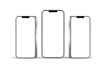 Realistic smartphone mockup. Mobile phone vector with isolated on white background. Device front view. 3D mobile phone with shadow. Realistic, high quality smart phone mockup for ui ux presentation.